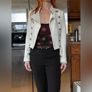 We the Free FP Cream Cropped Military Inspired jacket size 4 VGUC